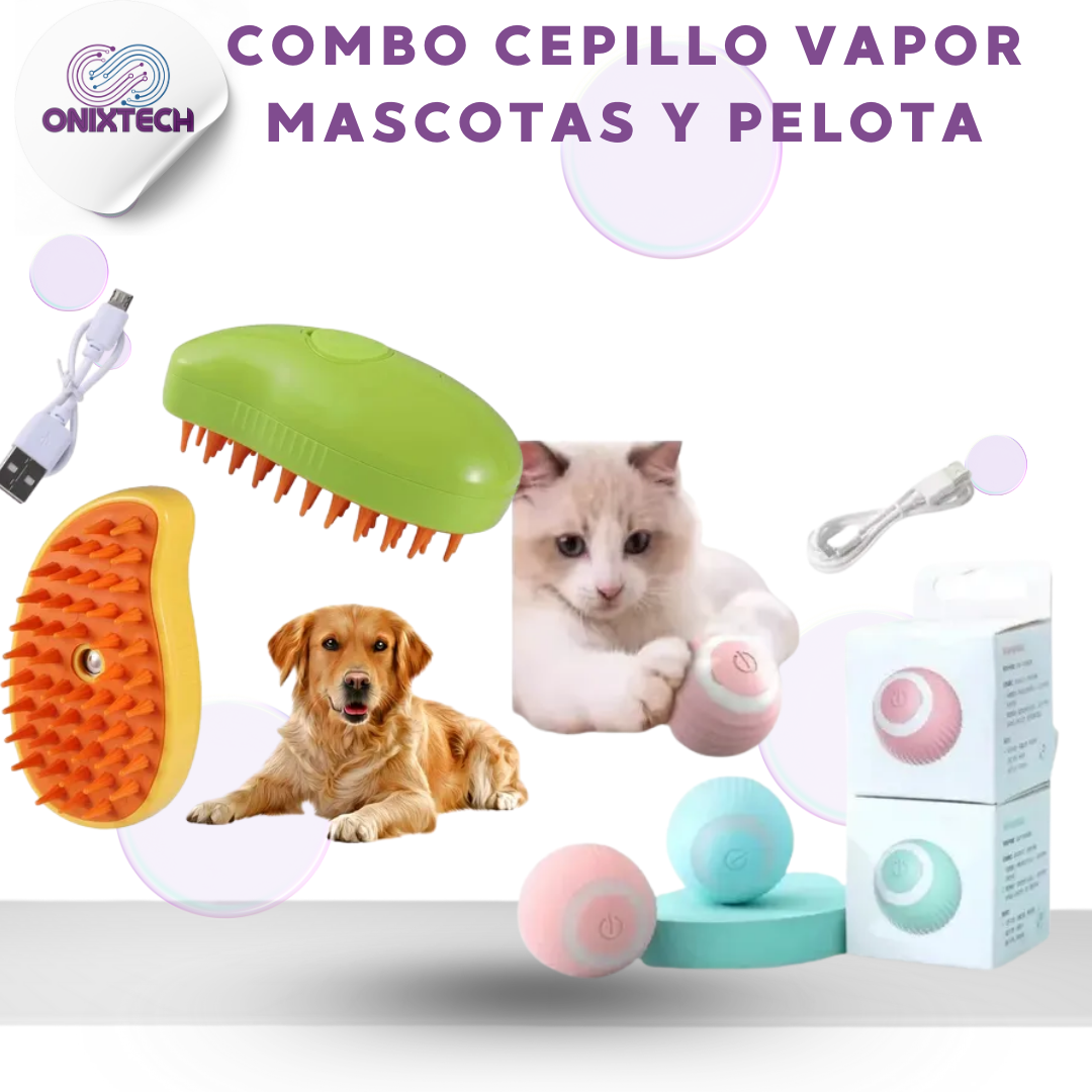 COMBO CEPILLO VAPOR MASCOTAS Y PELOTA